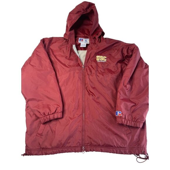 VTG Russell Athletic USC Trojans Full Zip Hooded Casual Jacket SZ XL Water Resis - Picture 1 of 16